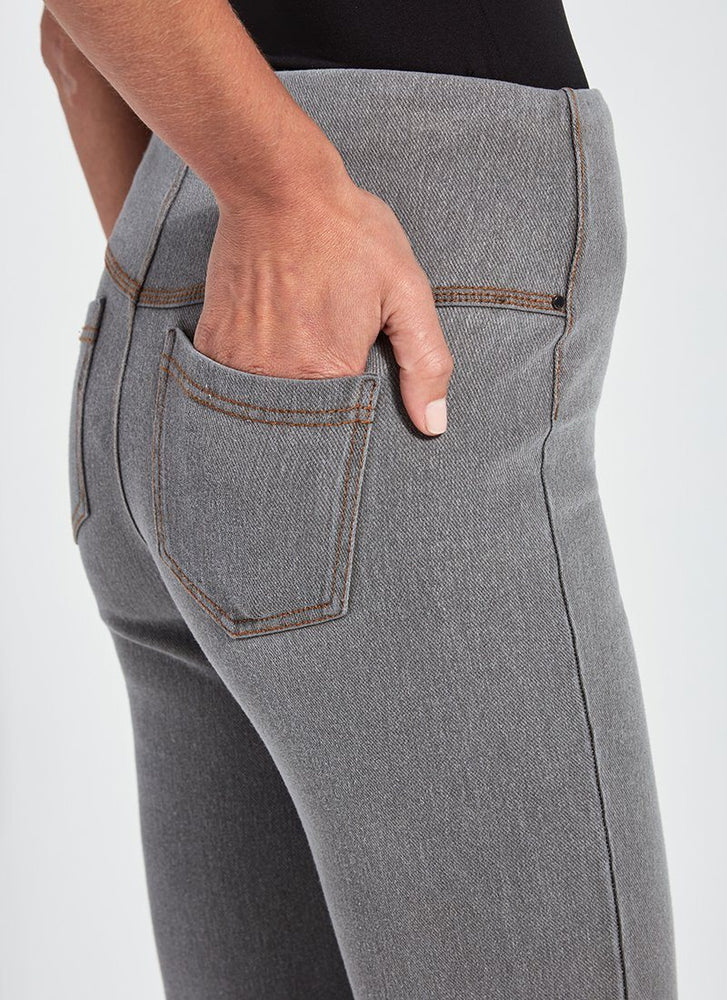 Close Up Back View Image of Mid Grey jeans with back pockets and cuffed leg, Boyfriend Denim