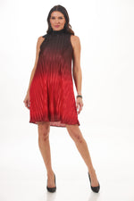 Front View Image of Patchington red ombre crinkle dress. Crinkle Pleated Hombre Dress 