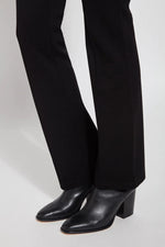 Bottom View Close Up Image of Lysse Black fit and flare, 4 way stretch., Elysse Wide Leg Pant