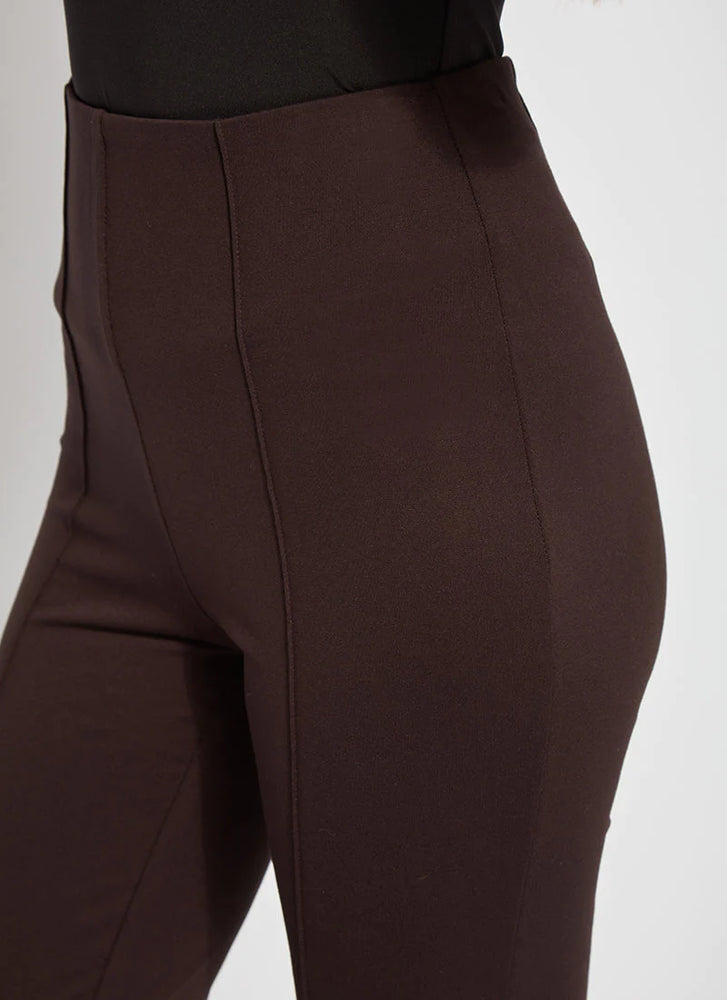 Side View Close Up Image of Lysse Double Espresso fit and flare, 4 way stretch. Elysse Wide Leg Pant