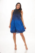 Front View Image  of Patchington  Cobalt Crinkle Hombre Dress. Crinkle Pleated Hombre Dress 