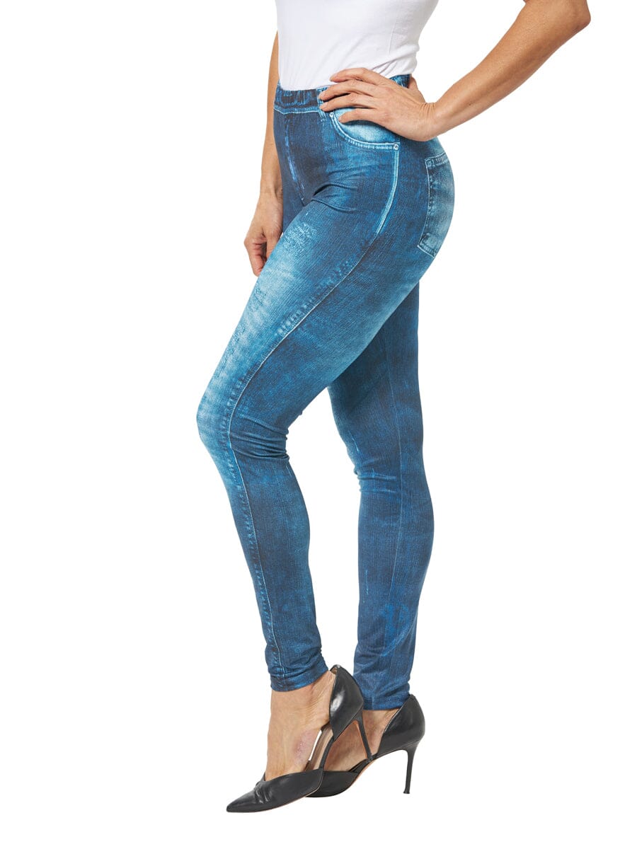 High-waisted blue wash legging 