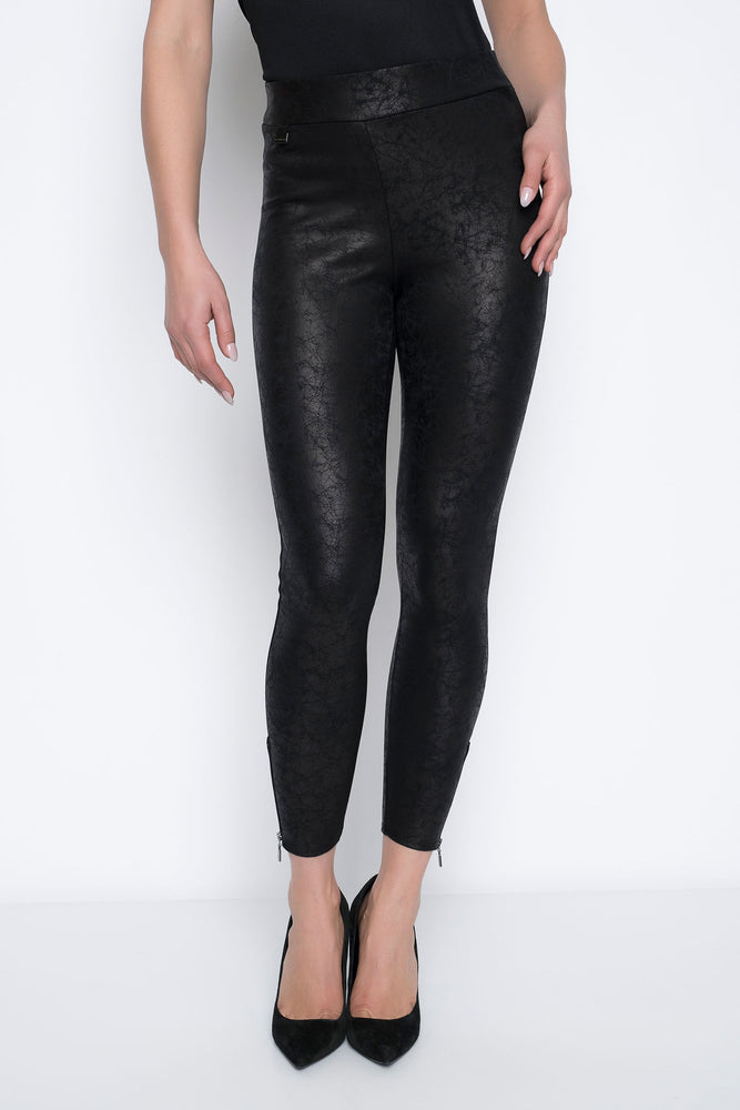 Front image of Picadilly black leggings. Pull on zipper trim legging. 