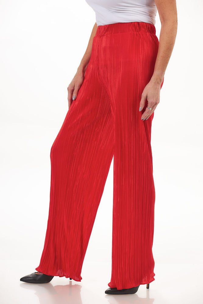 Side View Image of Patchington Red Crinkle Pant. Crinkle Pleated Pant