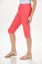 Side View Image of Patchington Resort Wear Melon Paint zipper detail Skimmer. Pull On 16" Side Leg Zip Skimmer