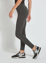 Side View Image of Lysse Charcoal legging with concealed signature waistband. Signature Center Seam