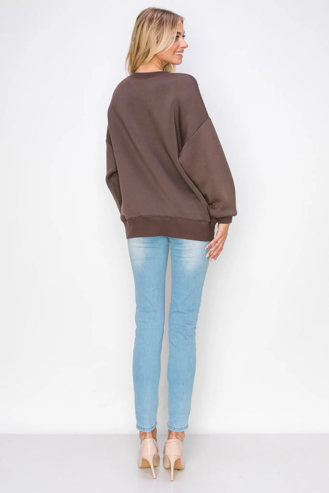 Back View Image of Patchington Umber pearl top sweater. Long Sleeve Frenna Pearl Top