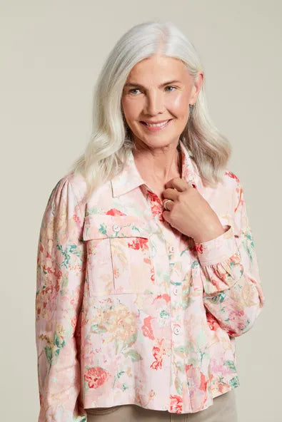 Floral Print Linen Blend Jacket