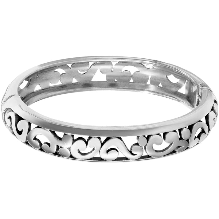 Front image of Brighton merdium hinged bangle silver bracelet. One size medium Brighton bracelet. 