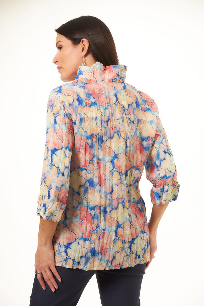 Back image of Shana floral crushed blouse. Button front floral printed top. 