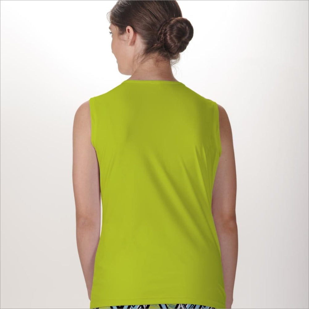 Back image of Skort Obsession sleeveless crew neck top. Green basic sleeveless tank top. 