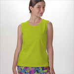 Front image of Skort Obsession sleeveless crew neck top. Green basic sleeveless tank top. 