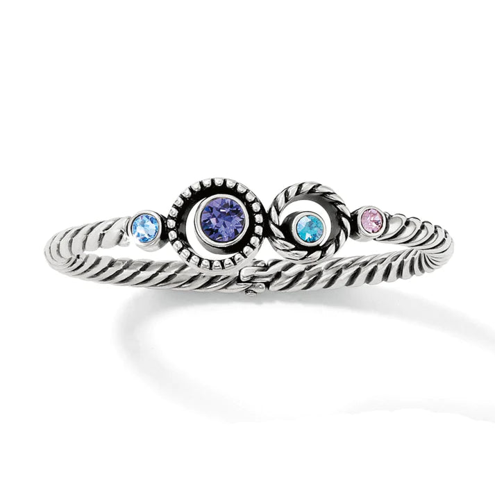 Front image of Brighton Halo Hinged bangle. Brighton silver bracelet. 