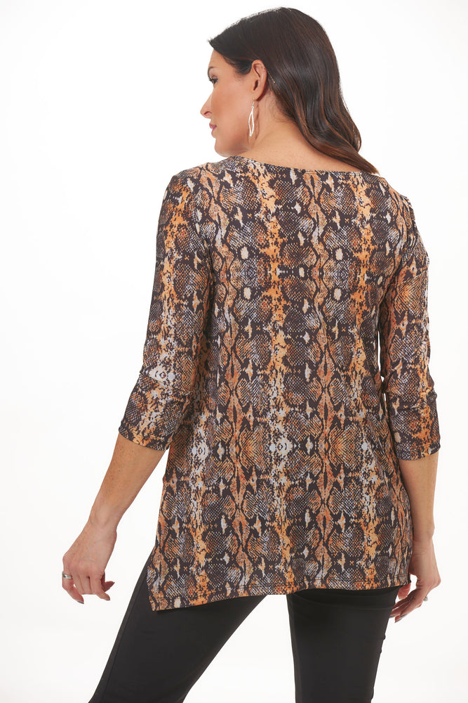 Patchington Destination Collection High Low Tunic In Orange and Brown Snake Print