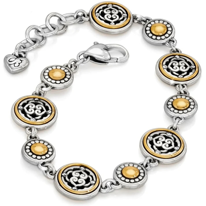 Front image of Brighton Intrigue bracelet. Silver and gold brighton bracelet. 