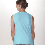 Back image of Skort Obsession sleeveless crew neck top. Light blue basic sleeveless tank top. 