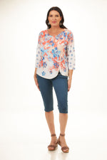 Front image of lulu b pull on pedal pusher. Denim color pull on cropped pant. 