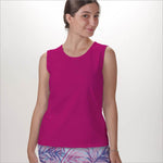 Front image of Skort Obsession sleevless crew neck top. Pink basic tank top. 
