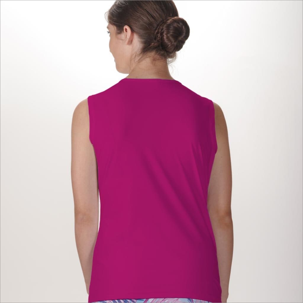 Back image of Skort Obsession sleevless crew neck top. Pink basic tank top. 
