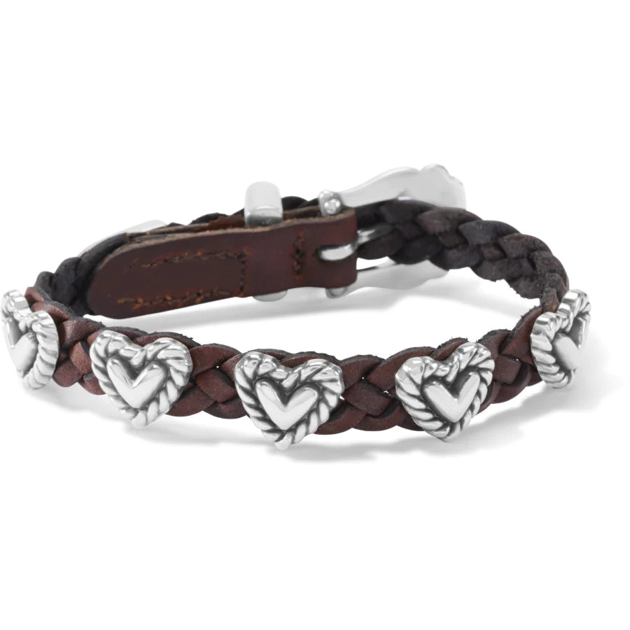 Front image of Brighton Roped heart bandit bracelet. Brown brighton braided bracelet. 