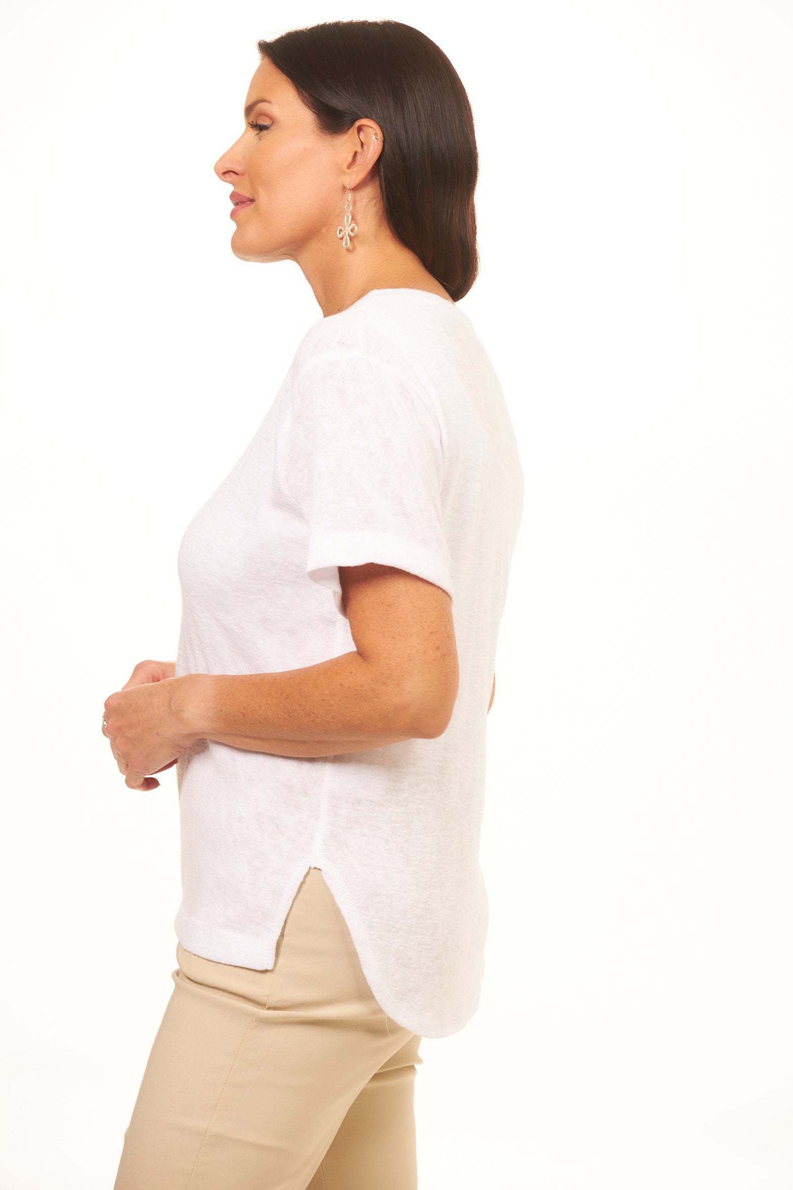 Short Sleeve Scoop Neck High/Low Hem Top
