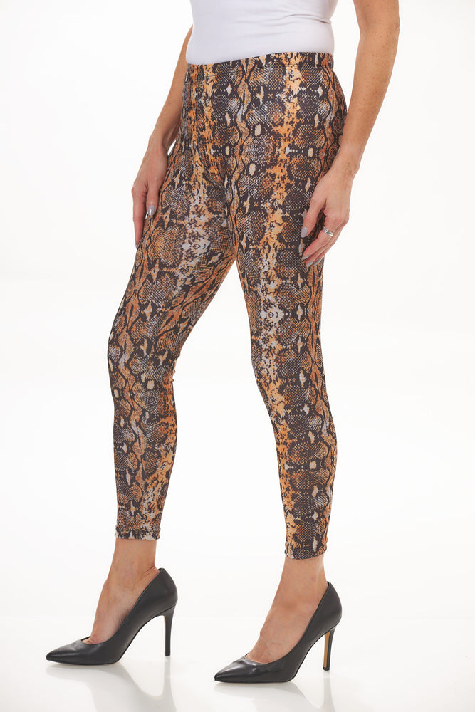 destination collection pull on print legging brown and orange snake 