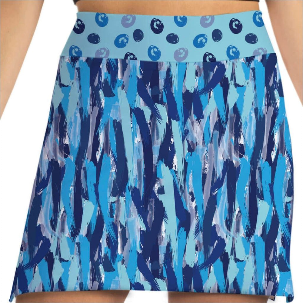 Front image of Skort Obsession pull on skort in the blues print. 