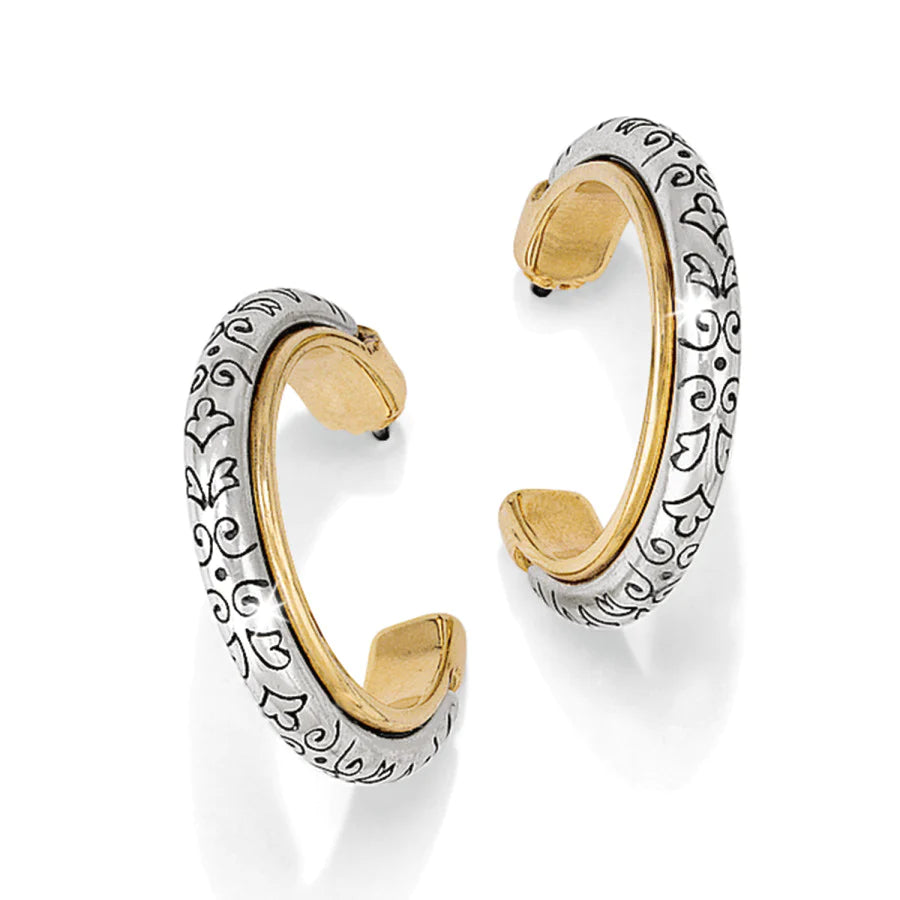 Front image of Venezia hoop post earrings. Brighton silver and gold earrings. 